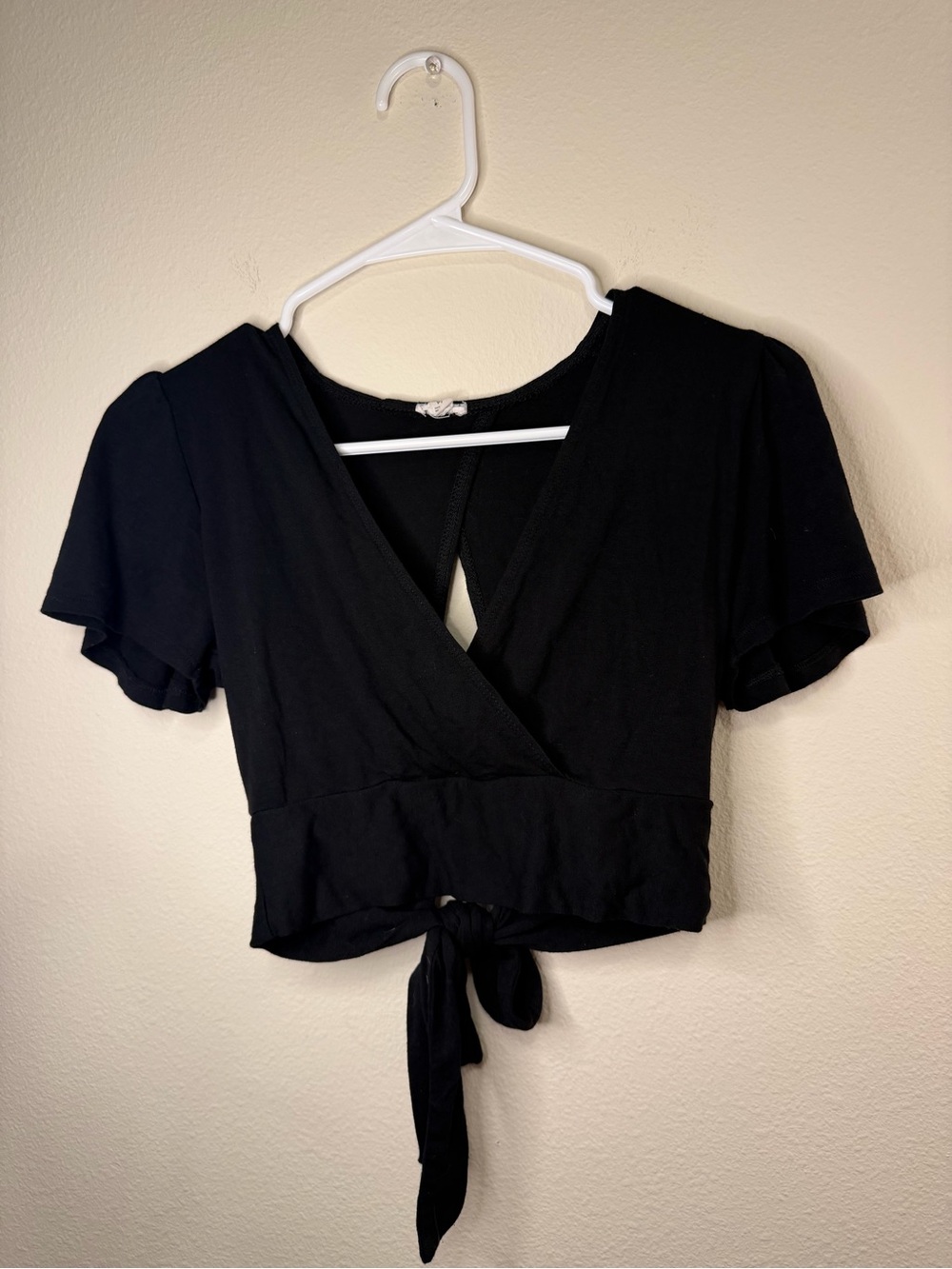 Garage Black Tie-Front V-Neck Crop Top